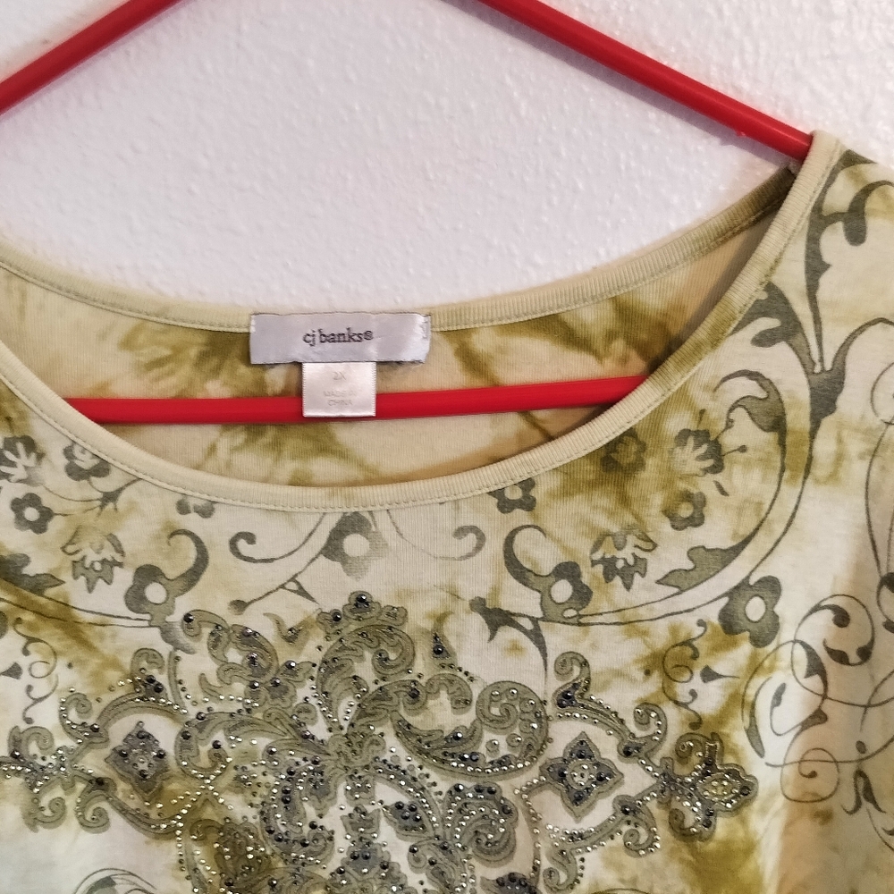 CJ Banks Boho Tie Dye Boho Fairy Grunge Y2K Embellished Green Tshirt Size 2X - Picture 3 of 4